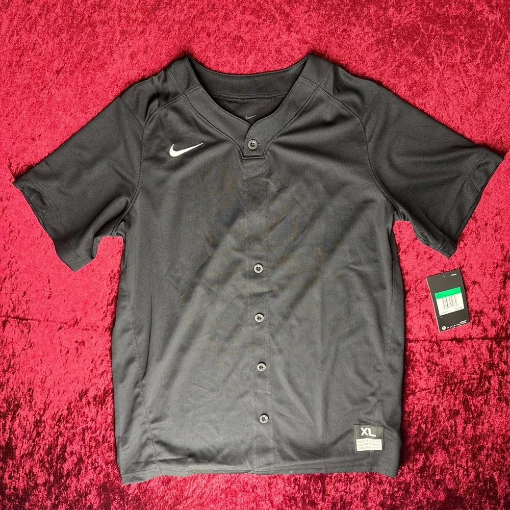 Nike Stock Gapper 1 Button Baseball Jersey Boys XL Black Short Sleeve AA9813-010